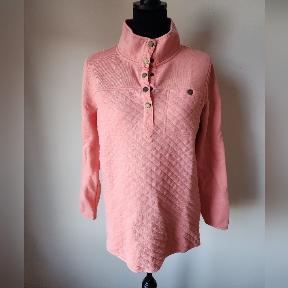 L.L. Bean Women's Quilted Sweatshirt, Mockneck Tunic Coral Women's Sz M.